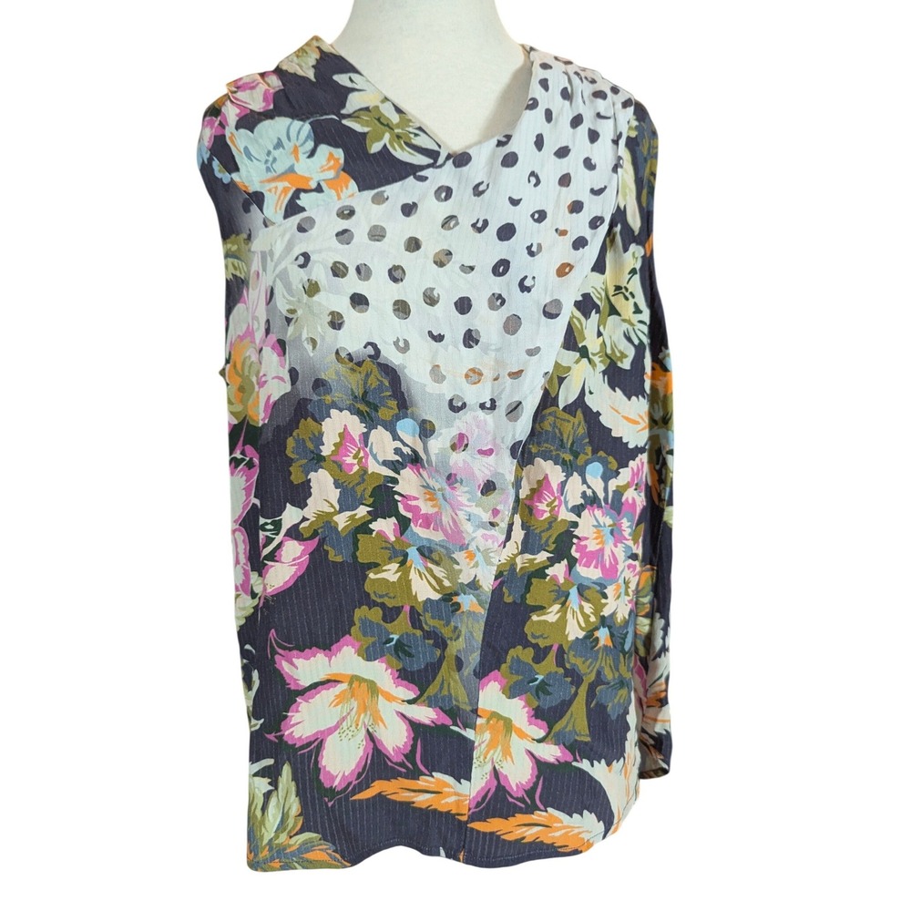 Soft Surroundings Tank Top Womens M Blue Floral Polka Dot Mixed Media Boho Chic